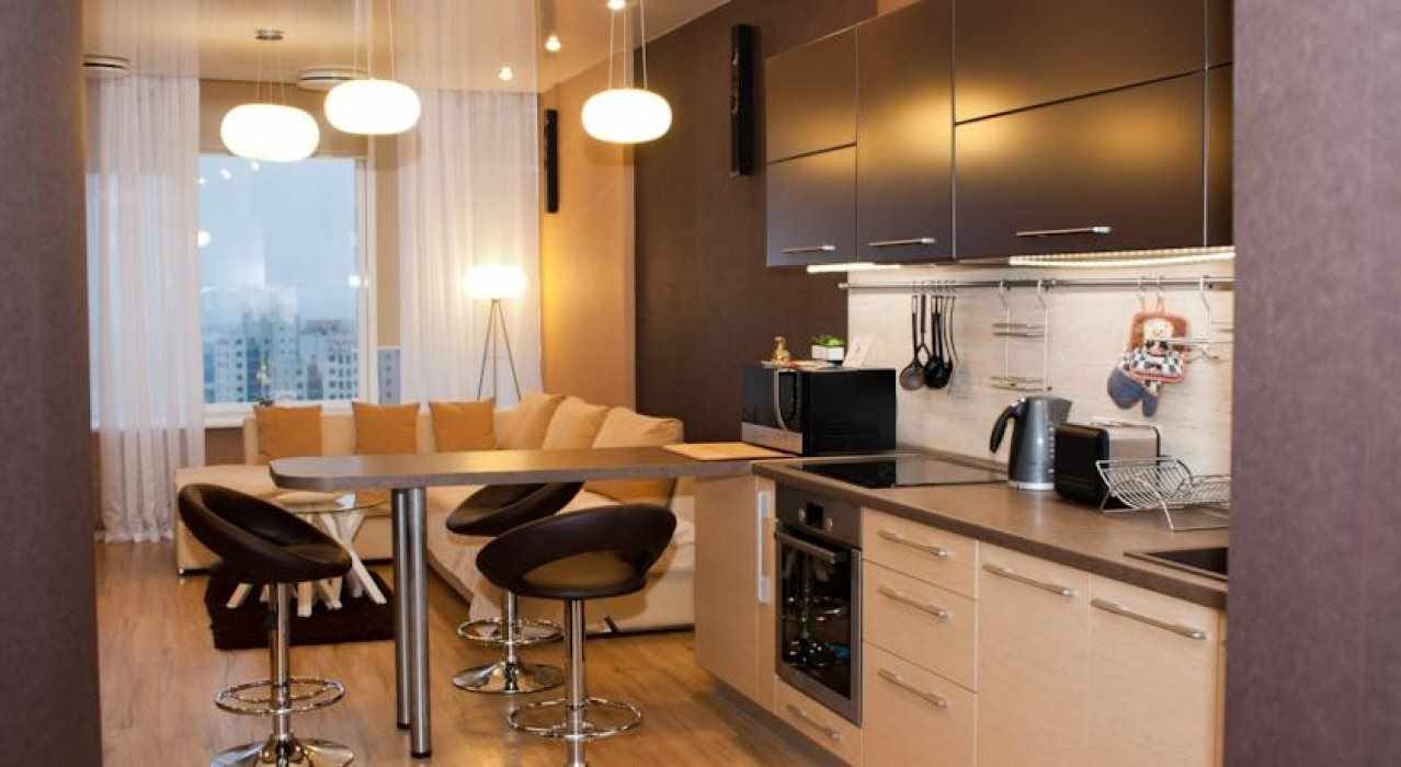 sala de estar brilhante cozinha opção 16 m²