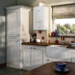 idéia de um interior brilhante de uma cozinha com uma caldeira a gás