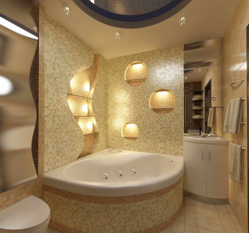 אפשרות לעיצוב קליל בחדר אמבטיה עם אמבטיה פינתית