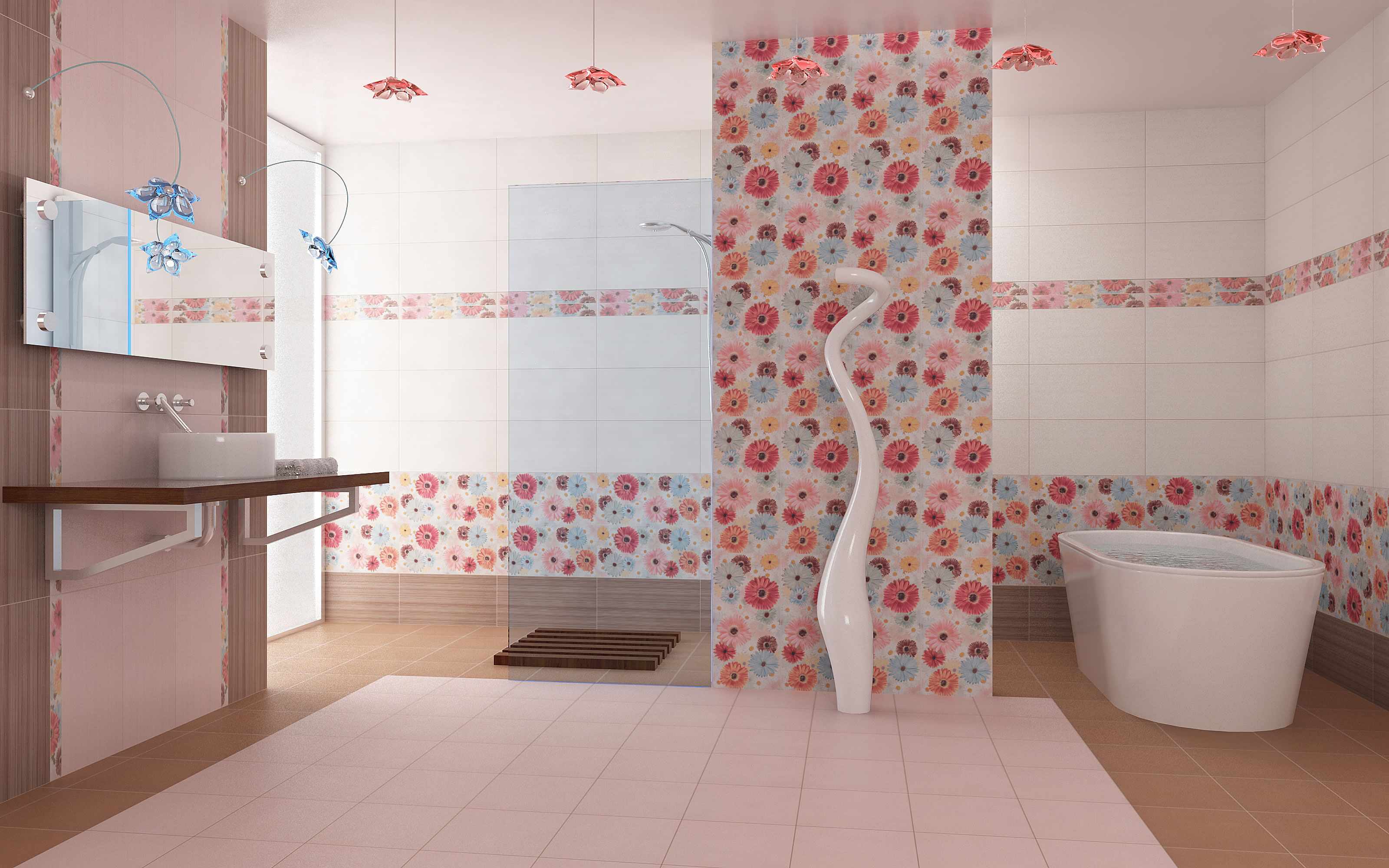 הרעיון של עיצוב אמבטיה אריחים מואר