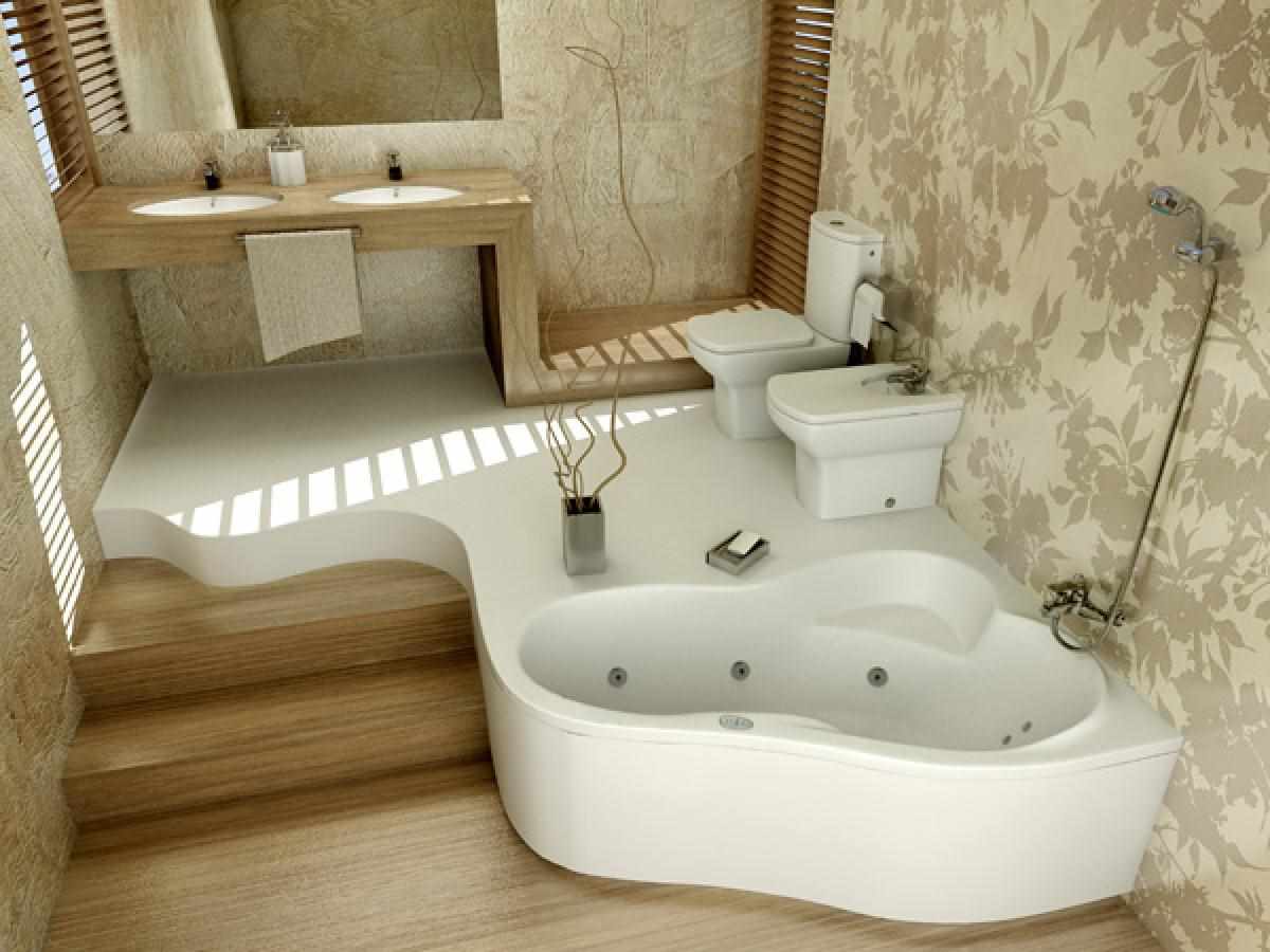 דוגמה לעיצוב אמבטיה יפהפה עם אמבטיה פינתית