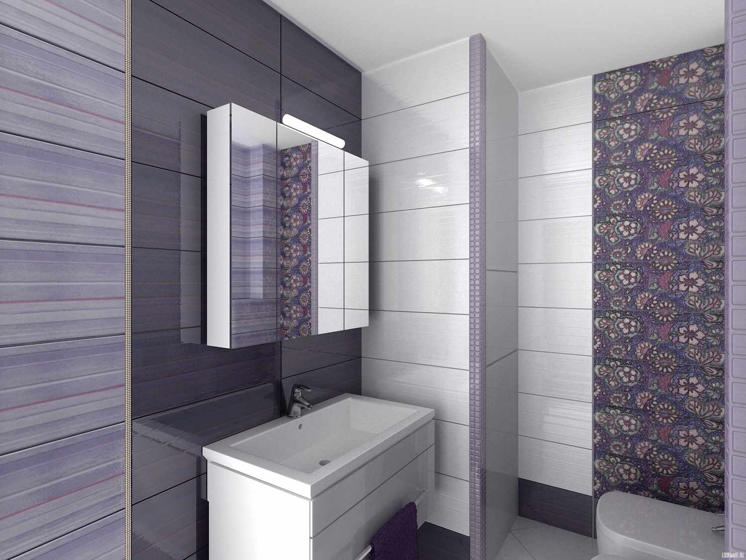 הרעיון של חדר אמבטיה בסגנון בהיר עם אריחים