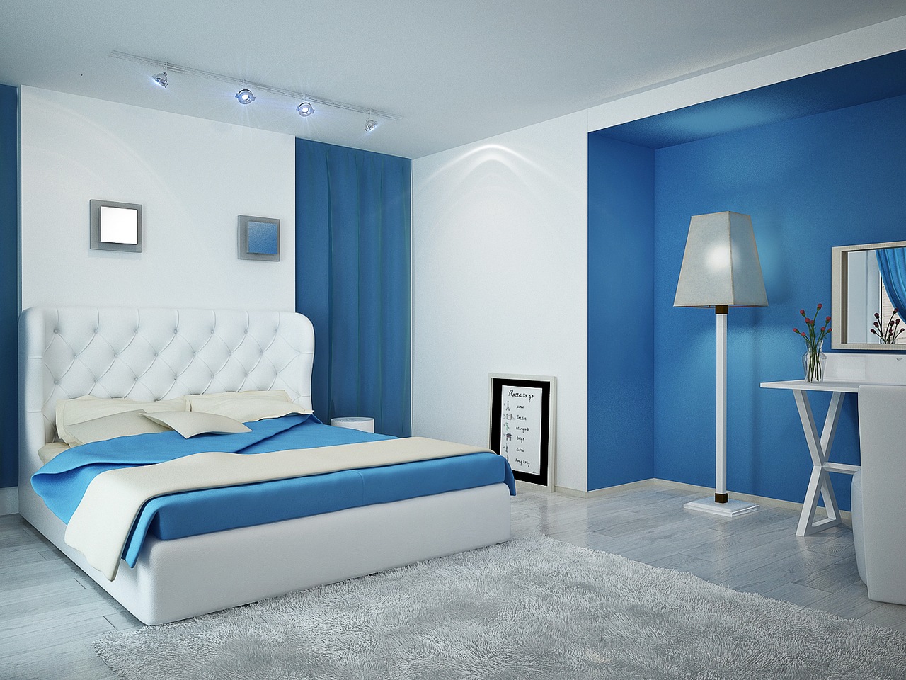 تصميم غرفة النوم الزرقاء