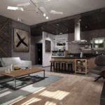 Projeto de design de uma cozinha moderna em estilo loft