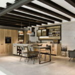 Kitchen ceiling with metal beams