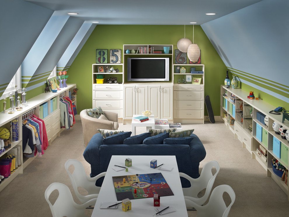 עיצוב חדר ילדים לשניים בעליית הגג של בית פרטי