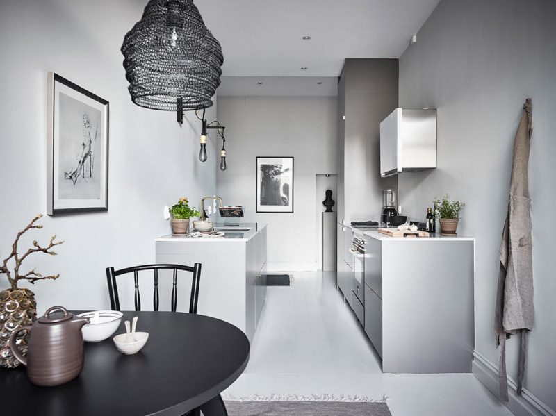 Gray double row kitchen interior