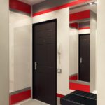 Sarkanās un melnās krāsas kombinācija koridora interjerā
