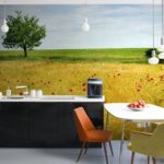 Fotobehang met natuurlijk landschap in het interieur van de keuken