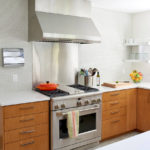 Kitchen cabinets with brown facades