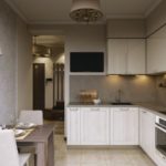 Дизайн на кухня с ъглов комплект и осветление на работната зона