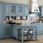 Artificially aged Provence blue kitchen