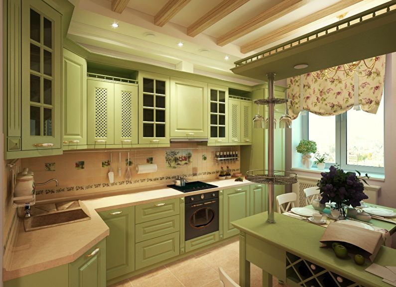 Klasikinis virtuvės dizainas, kurio plotas yra 10 kvadratinių metrų