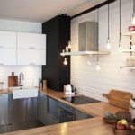 White brick walls in the kitchen of a rustic house