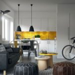 Kontrastive fargekombinasjoner på kjøkkenet til et privat hjem