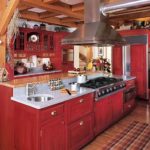 Cucina in stile country rosso