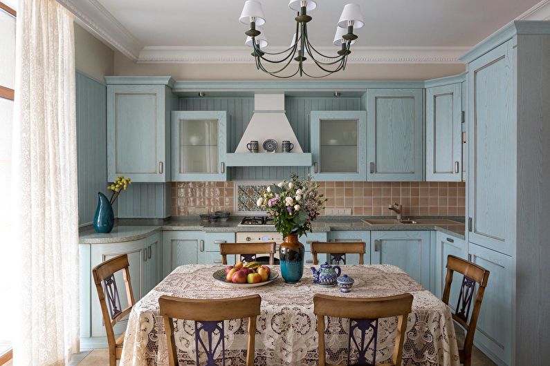 Family dining table in the Provence style kitchen