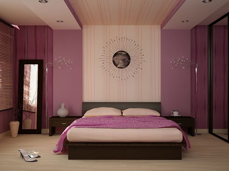פנים חדר שינה מודרני עם שני סוגים של טפטים