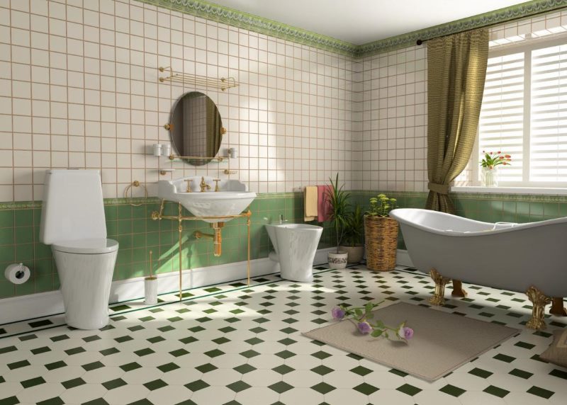 אריחים ירוקים בחדר אמבטיה בסגנון רטרו