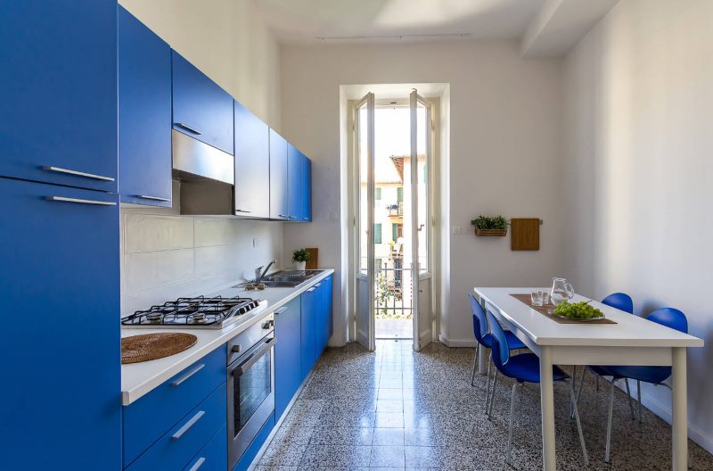 Blue linear kitchen set