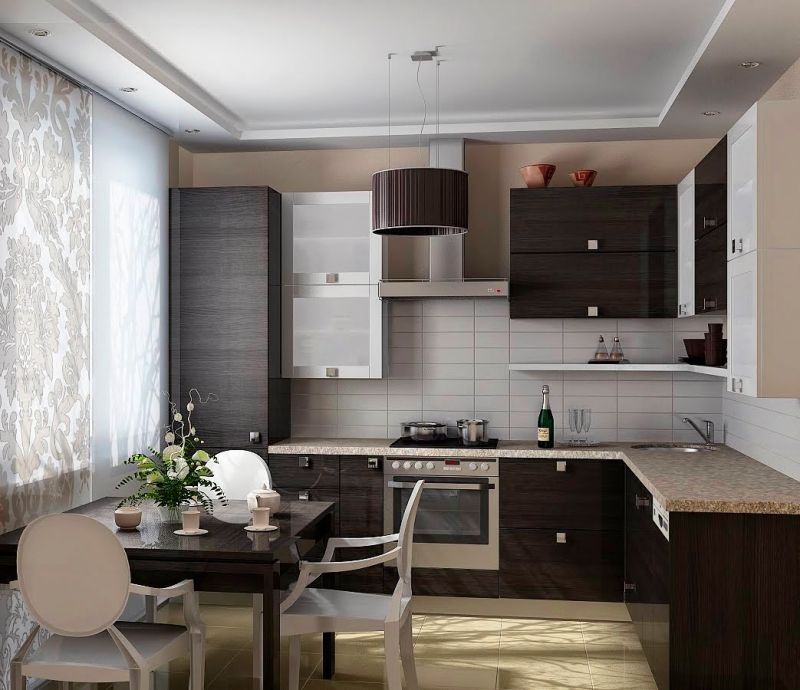 Интериорът на кухнята е 10 квадратни метра в минималистичен стил
