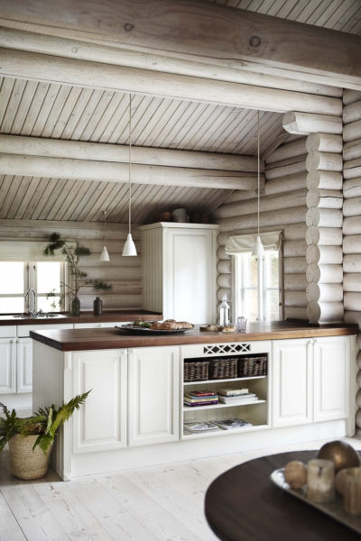 Cozinha escandinava em uma casa de campo
