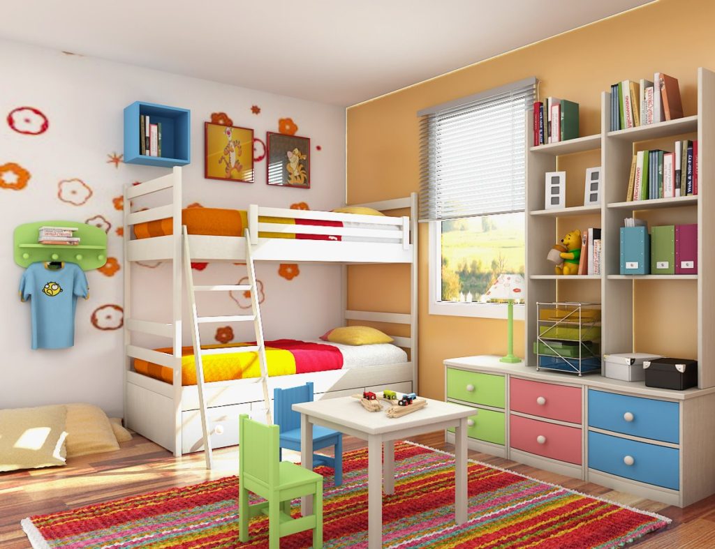 מיטת קומותיים בחדר שינה לילדים