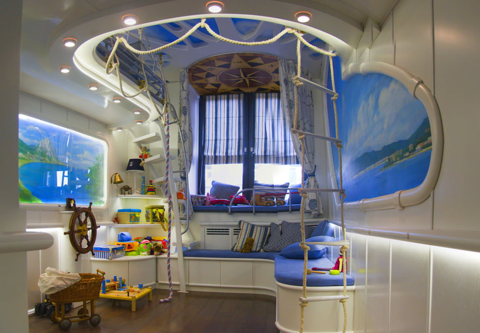 תכנן חדר ילדים קטן בסגנון ימי