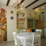 Provence tarzında mutfak duvarında sanatsal boyama