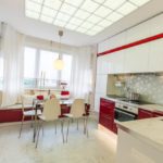 Bright kitchen with trapezoidal bay window