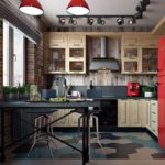 Frigorifero rosso nella cucina in stile loft