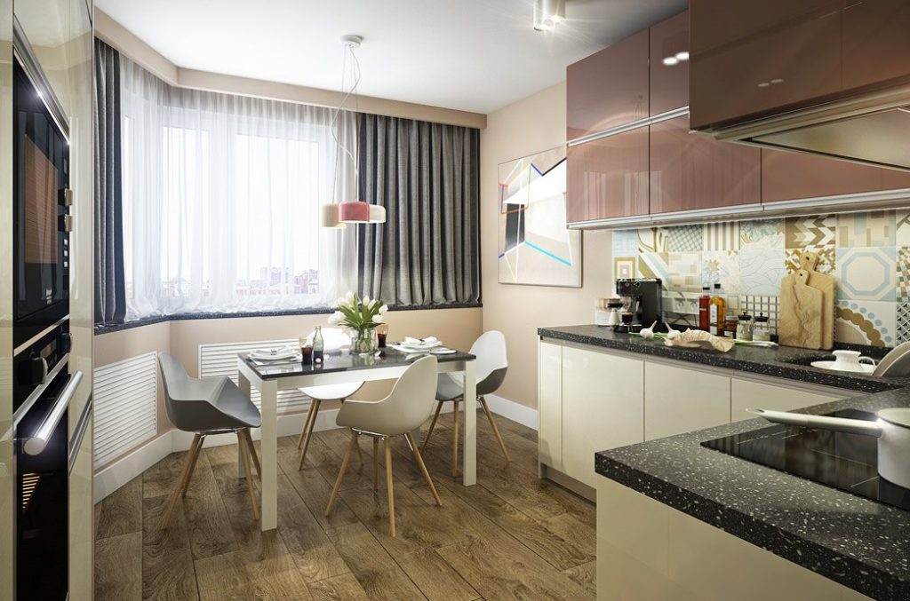 Virtuves dizains dzīvoklī ar puslogu