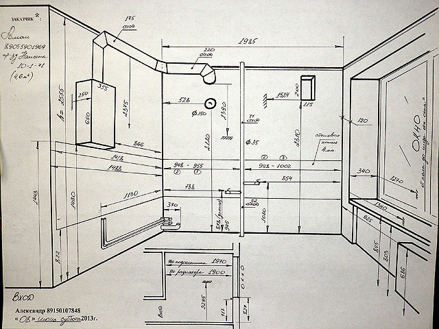 O esquema de medição profissional da cozinha para a fabricação de um fone de ouvido