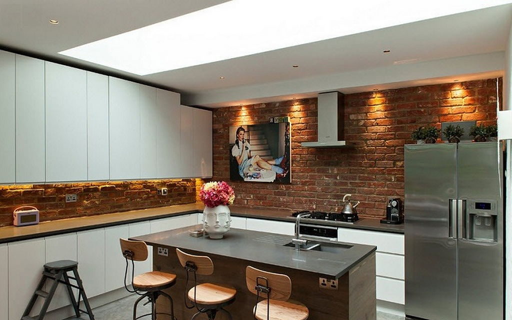White kitchen set with loft elements