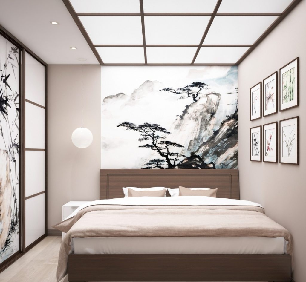 غرفة نوم مشرقة على الطراز الياباني