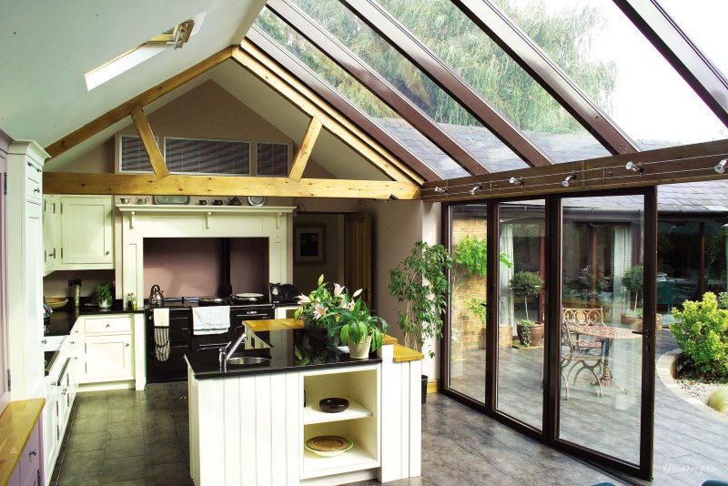 Glass roof of a closed summer kitchen