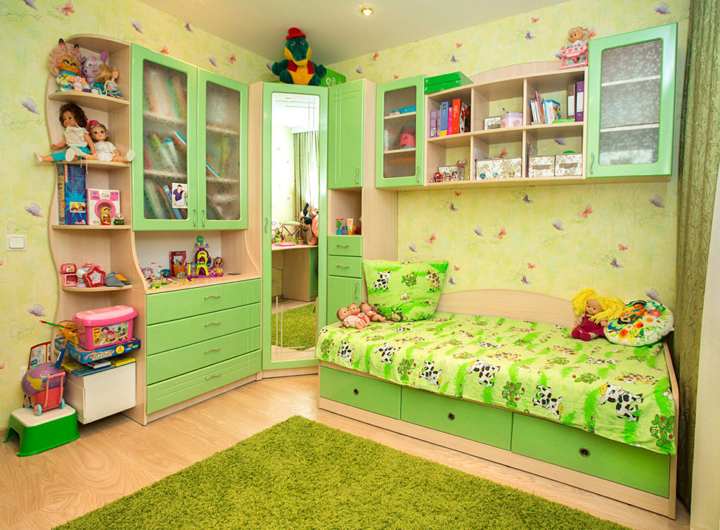 עיצוב חדר השינה של הילדים בגוונים ירוקים