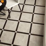 Two-tone ceramic tiles on the kitchen floor