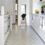 Ceramic tiles with small ornaments in the interior of the kitchen