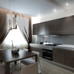 Mobília marrom em uma cozinha moderna