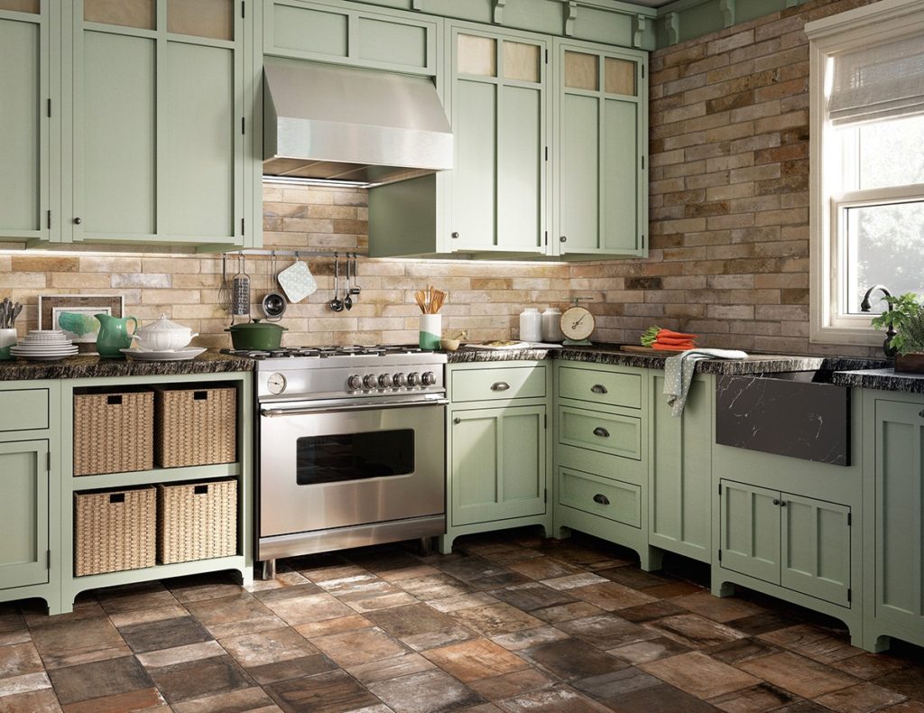 Stone tiles in the interior of a provence style kitchen