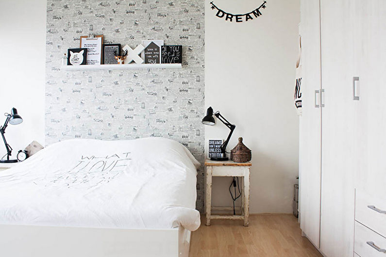 غرفة نوم على الطراز الاسكندنافي الأبيض مساحتها 9 أمتار مربعة