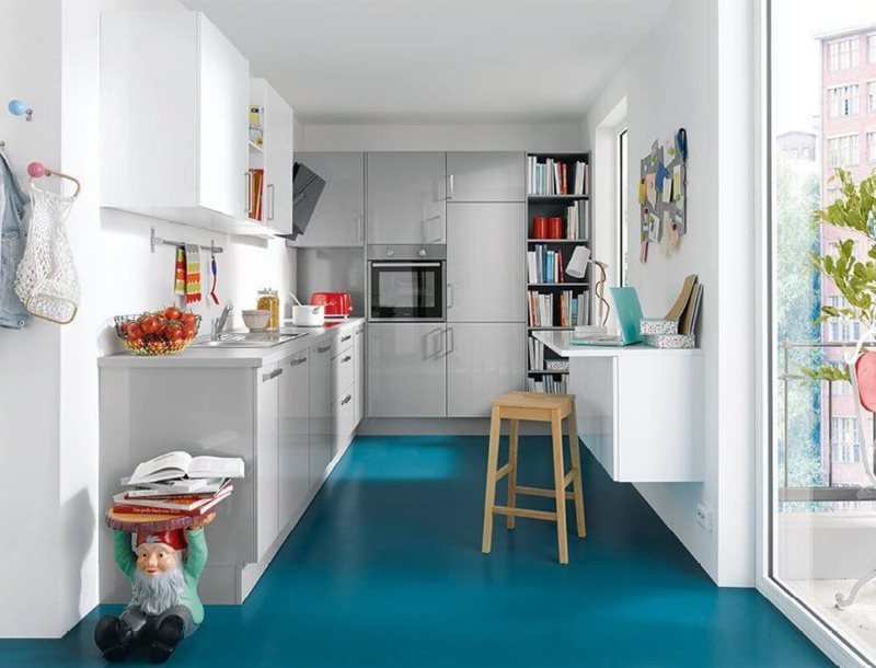 Dapur moden dengan warna biru turquoise