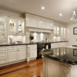 Kitchen island with lacquered worktop