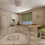 Virtuves dizains ar spīdīgu grīdu
