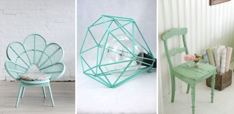 Peppermint chairs and wire lamp