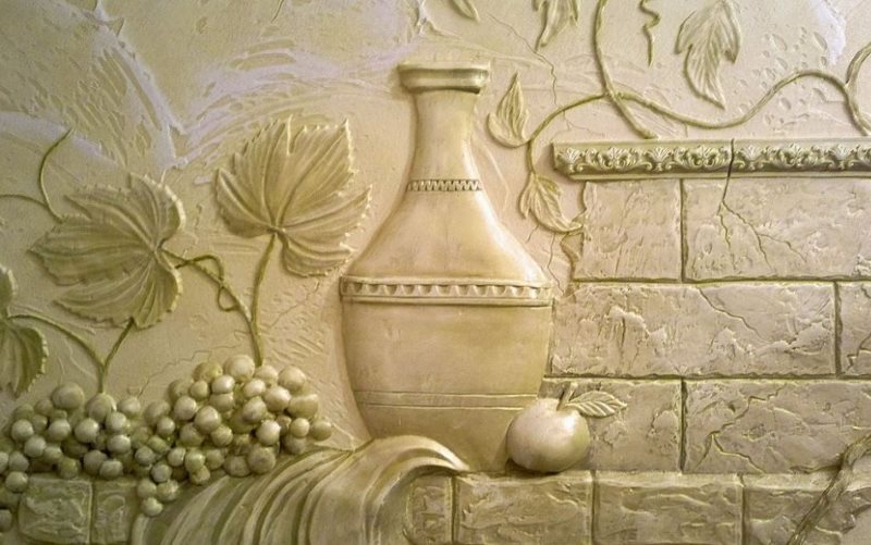 Panel of relief stucco on the kitchen wall