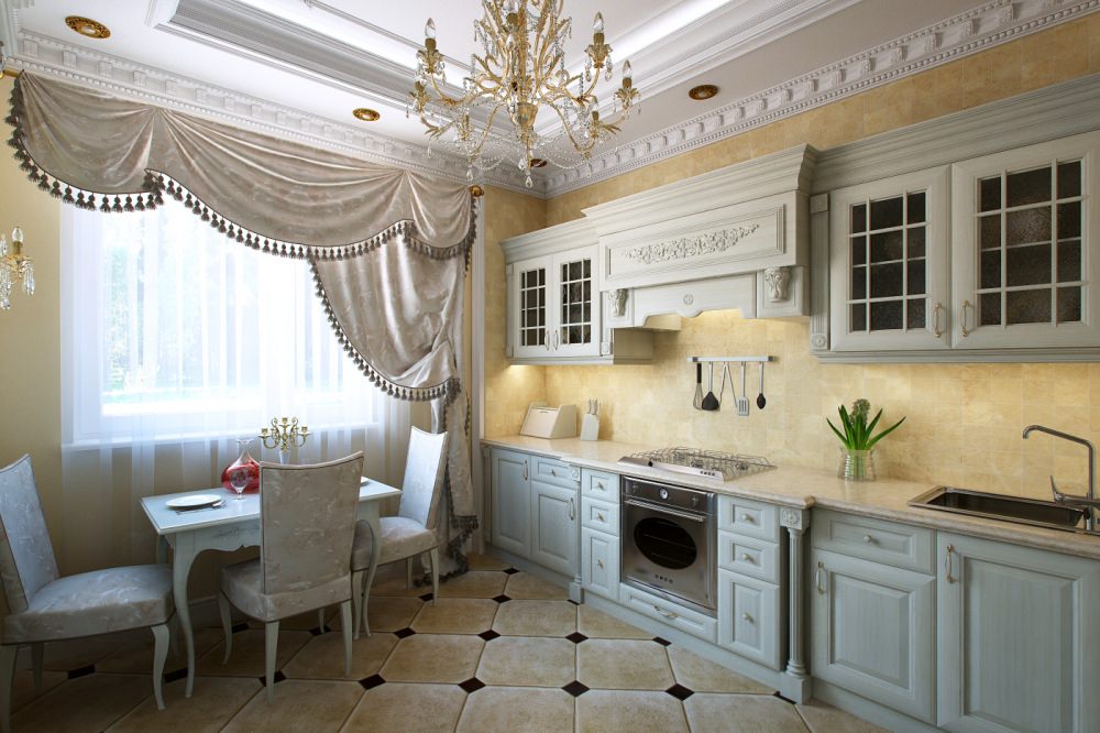 Dekoratīvie elementi klasiskās virtuves interjerā