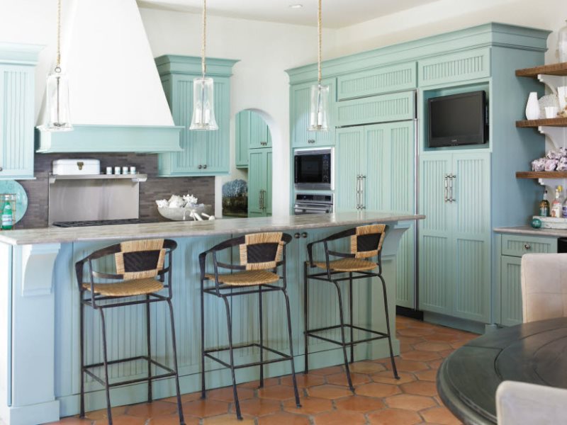 Country style kitchen interior with mint furniture