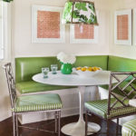 Kampinė virtuvės sofa žalia spalva
